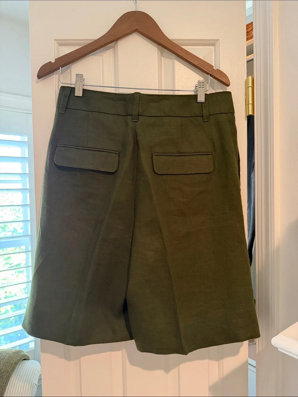 Banana Republic Palma Linen Pleated shorts in Olive Green
